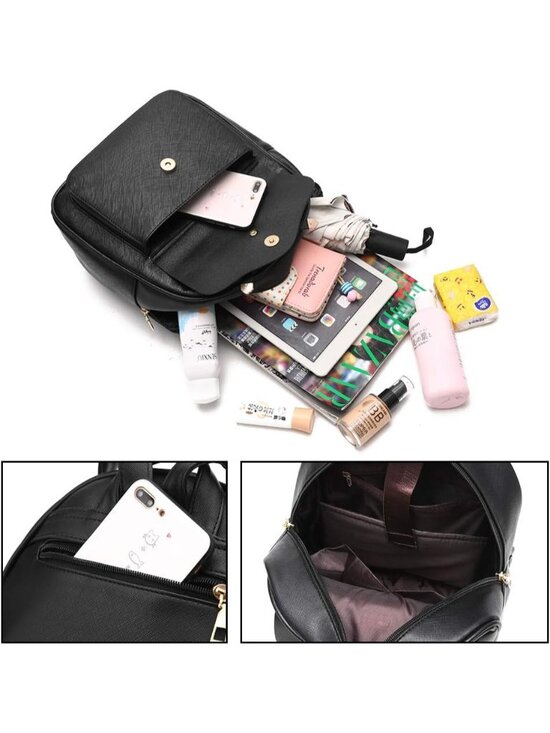Women Bright Blue PU Leather lightweight Fahsion 3-Pieces Backpack Shoulder Bag main image 5
